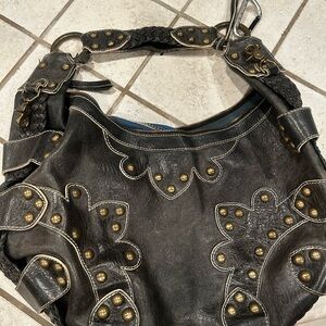 Isabella Fiore drew oasis studded, black leather hobo bag